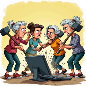 cartoon of frustrated computer users.